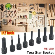 ZILUOLAN 1Pcs Electric Drill Socket Adapter, Metric 1/2 Inch Shank 78mm Length 12 Point Torx Socket,