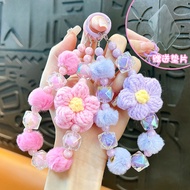 Creative Woolen Flower Beaded Mobile Phone Chain Keychain Cute Bag Pendant Car Keychain Small Gift