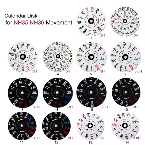 Calendar Disk for NH35 NH36 Movement Replacement Day/Week Disc Date at 3/6 O'Clock Watch Accessories