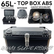 65L TOP BOX ABS PLASTIC BLACK SINGLE LOCK WITH BASE MOTORCYCLE MOTOR MOTO MOTOSIKAL HITAM EMS ALLOY 