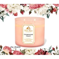 BATH AND BODY WORKS 3 WICK SCENTED CANDLE CHAMPAGNE TOASTE 100% ORIGINAL BBW (FREE GIFT)