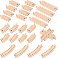 Wenqik 26 Pcs Wooden Train Track Set Distinct Track Expansion Wooden Train Tracks Compatible with Most Major Railroad Toy Brands