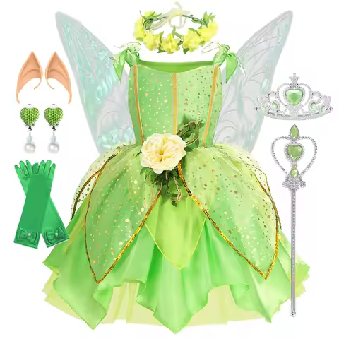 Summer Girls Tinkerbell Fairy Dresses Up for Girls Costume Kids Cosplay Flower Fairy Princess Clothe