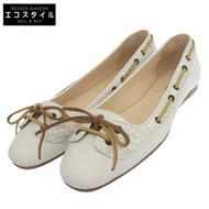 Bottega Veneta 編織平底高跟鞋，女士，白色，尺寸 35 1/2，35.5