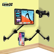 Long Arm Wall Mount Tablet Stand Multi Angle Adjustable Three Shaft Design Aluminum Cell Phone Wall Mount Holder for iPhone iPad