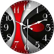 1pc 10/12 Inch Modern Silent Wooden Wall Clock - Round Black & Red Design, Battery-Powered Decorativ