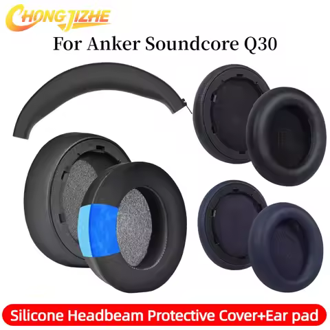 CHONGJIZHE Replacement Cooling Gel Earpads Silicone zipper head beam protective cover for Anker soun