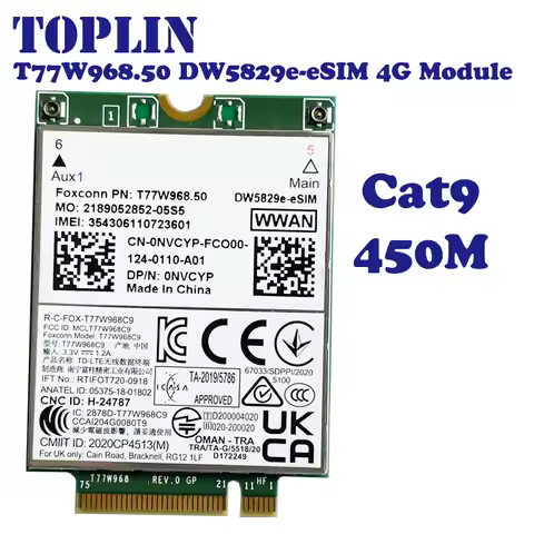 T77W968.50 DW5829e-eSIM DW5829e X20 LTE Cat9 450Mbps FDD-LTE TDD-LTE 4G Module For Dell 7320 7330 75