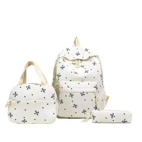 Daypack Three-piece School Bag Set with Pen Bag Large Capacity Nylon Bow Backpack Fixed Webbing Dura
