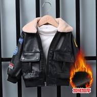 ZZOOI Baby boys autumn and winter  warm clothing childrens jacket thickening pu leather jacket boy h