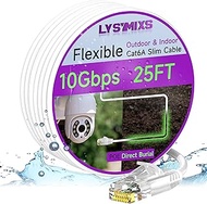 Cat6a Slim Ethernet Patch Cable 25ft Outdoor & Indoor, Flexible 10G Cat6 Internet Network Cable Wate