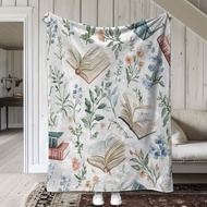 cod 1pc Vintage Flannel Blanket with Open Book and Floral Pattern Polyester Fabric Suitable for Sofa