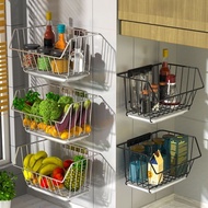Stainless Steel Perforated Fruit Vegetable Basket Kitchen Shelf Wall Household Multifunctional Vegetable Basket Wall-Mounted Storage Basket   Household products