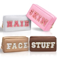 Preppy Makeup Bags Stoney Clover 4 Pcs Travel Organizer Patch Bag Large Varsity Chenille Letter Cosm