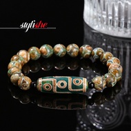 【dzi Beads】Natural stone beaded bracelets unisex agate/opal/sandalwood 8mm beads elastic string brac