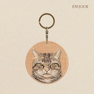 EMJOUR Double-Sided Embroidered Charm-Squinting Tabby Cat | Pet Souvenir Gift Key Ring Bag Accessori