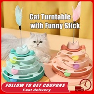 Mainan Kucing Cat Tower with Feather 4 Layers Interactive Cat Toy Turntable Tower Track Spinning Bal