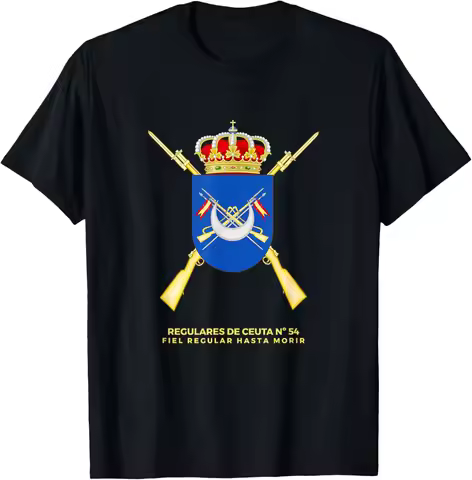 Emblema Regulares de Ceuta 54 Ejército español T-Shirt Short Sleeve Casual 100% Cotton Shirt