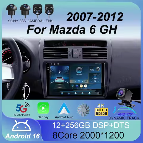 Android 16 Wireless CarPlay Auto Car Radio For Mazda 6 GH 2007 - 2012 Multimedia Video Player 4G WIF