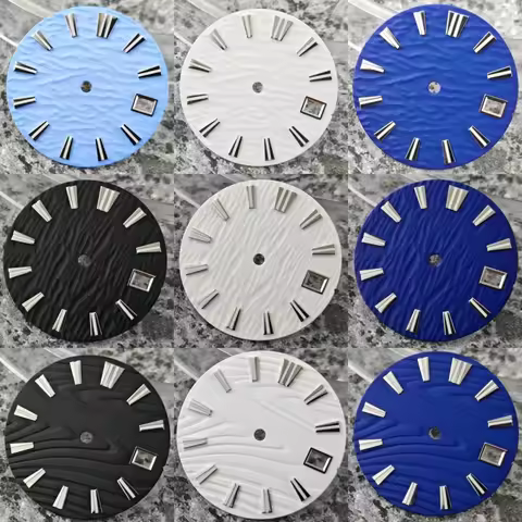 28.5mm No logo Wave Tree River Texture Green lume Matte Watch Dial Suitable for Seiko NH35/36 Automa