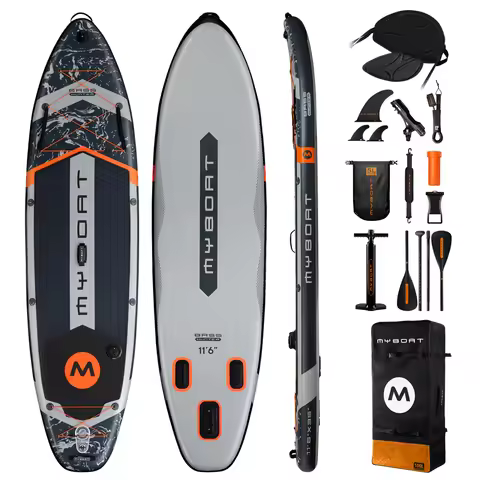 Myboat BASS HUNTER Grey SUB Waterproof Inflatable Paddle Board 11'6''x35''x6'' Aquatic Fishing With