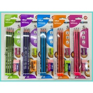 {HippoArt]Dolphin Triangle Fluo 2B PENCIL SET (6'S PENCIL + 1 SHARPENER + 1 ERASER) (RANDOM COLOUR)