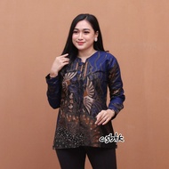 Blouse Batik Wanita Modern Kombinasi Kerja Kekinian