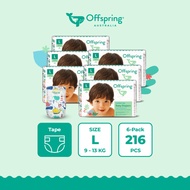 Offspring Fashion Baby Diapers Tape L (216pcs) [6 Packs]