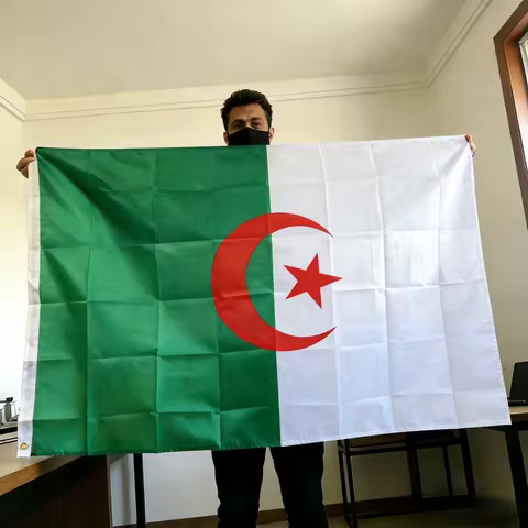 Algeria Flag 150x90cm Large 3x5 FT Algerian National Flag Green White Star Crescent Polyester Double