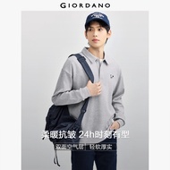 GIORDANO ผู้ชาย  เสื้อโปโล ผ้าฝ้าย 100% ปักลายแพนด้า เสื้อโปโลแขนยาวเรียบ เสื้อโปโลแฟชั่นลำลอง 18014