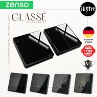 Simon Zenso Glasse Black Glass Switch Socket 13A Flat Multi 1 Gang 20A Doorbell Double USB Slim Mode