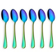 Rainbow color TeaSpoons Coffee Spoon Mini Cake Spoon Stainless Steel Set of 6 Pieces (Coffee Scoops)