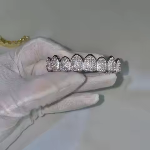 Gift Hip Hop Teeth Grillz Set Top & Bottom Set Rhinestone Hiphop Teeth Grillz Zircon Hollow Charm Te