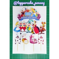 Alice in Wonderland Cartoon Happy Birthday Decoration Set Cake Topper for Birthday Cake Custom Name