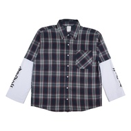 KEMEJA Hellwood - TUCKS Blue Mixed Fabric Flannel Shirt | Flannel Dual Sleeve