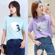 ((Sweet Cartoon Printed Sweater Short Sleeve) ICIC * LE Cartoon Printed Cashmere Sweater Round Neck 