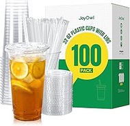 32 OZ Clear Plastic Cups with Lids and Straws 100 Pack, Disposable To Go Cups with Lids for Iced Cof