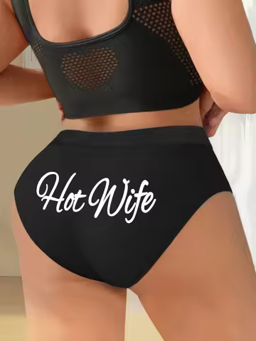 Varsbaby Hot Wife Printed Boyshort Large Size Panties Women Playful Underwear with Cheeky Letter Pri