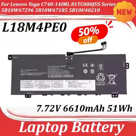 7.72V 6610mAh 51Wh L18M4PE0 Laptop Battery for Lenovo Yoga C740-14IML 81TC000JUS Series 5B10W67296 5