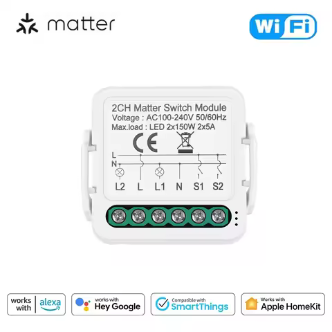 Matter Homekit WiFi Smart Light Switch 2-way Control 1 2 3 gang Mini Smart Breaker Support Siri Smar