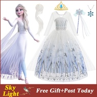 Snow Queen Elsa Frozen Christmas Dress For Baby Girl Mesh Gown with Cloak Crown Wig Kids Clothes Birthday Gift Full Set Halloween Party Wear