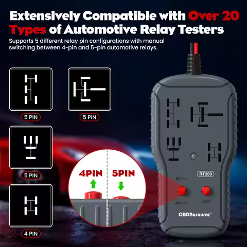 Car Relay Tester 12V/24V, 4Pin/5Pin Automatic Relay Detection Diagnostic Tool for Relay Tester with 