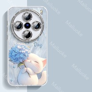 เคส Vivo X200 X100 Pro 5G เคส Vivo X200 FE เคส Vivo X200 X100 5G ไฮเดรนเยียแมวเคลือบเลนส์ทุกแพ็คแข็ง