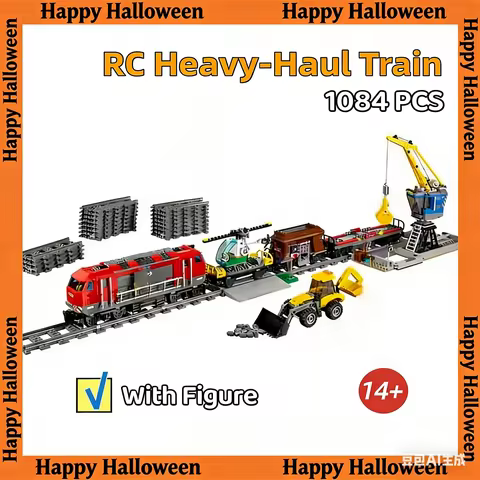 RC Heavy-Haul Train Building Blocks Set Remote Control Railway Track with Engineering Vehicles Mini 