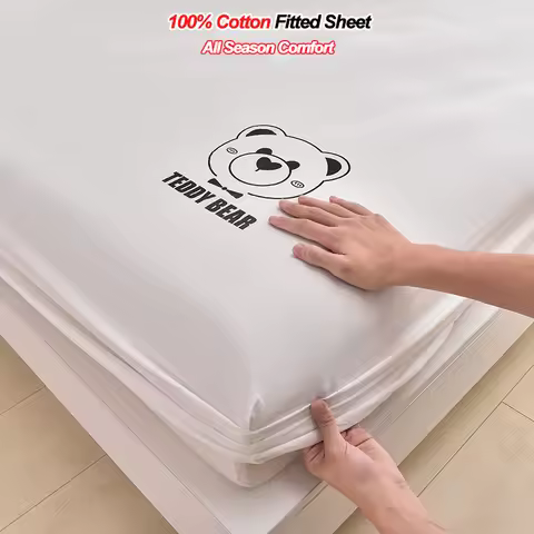 100% Cotton Fitted Sheet 28cm Deep Pocket Anti Slip Dust Mite Proof Mattress Protector Soft Cozy Bed