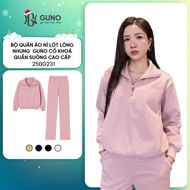 GUNO - Guno solid-color VELVET FUR-LINED fleece suit with zip collar and high-quality straight pants