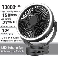 Mini Portable Electric Fan 10000mAh Battery USB Rechargeable Camping Ceiling Clip Fan With LED Table Lamp Air Cooling Ventilador BSVK