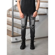 VIRREL.ID - GRAY STEEL - Leather Patch - Men's Skinny Ripped Long Jeans