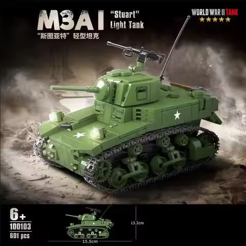 WW2 Military Model Series World War II M3A1 Stuart Light Tank Collection Ornament Building Blocks Br