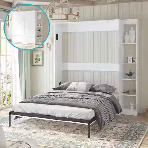 ￥%OEM Custom Small Apartment Hotel Furniture Queen Size Folded to Wall Bed With Storage Shelves Murp